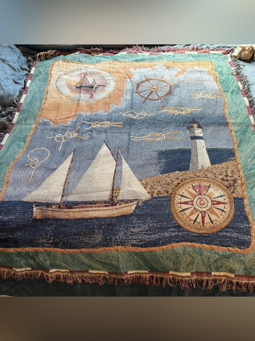 Vintage Nautical Sailboat Throw/Tapestry
